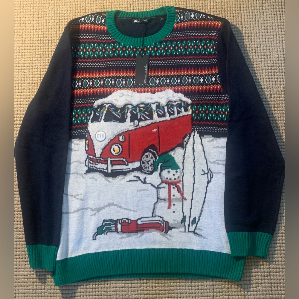 Travis Mathew Black Red Green Holiday Crewneck Sweater